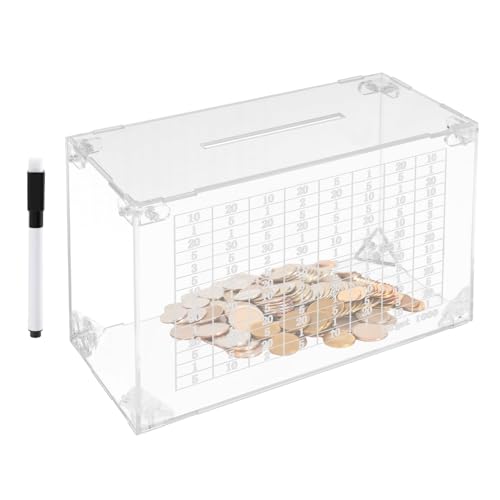 Erpmlyo Spardose mit Zähler Acryl Transparent Money Box Sparbox 1000 Euro Zusammengebaut, Abnehmbar und Wiederverwendbare Sparbox mit Zahlen Ankreuzen (1000€) von Erpmlyo