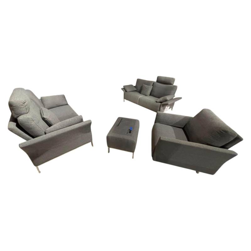 Garnitur Modena 220 Stoff Prairie 2022.78 Grau Füße Chrom 2 Sofas 1 Sessel 1 Hoc... von Erpo