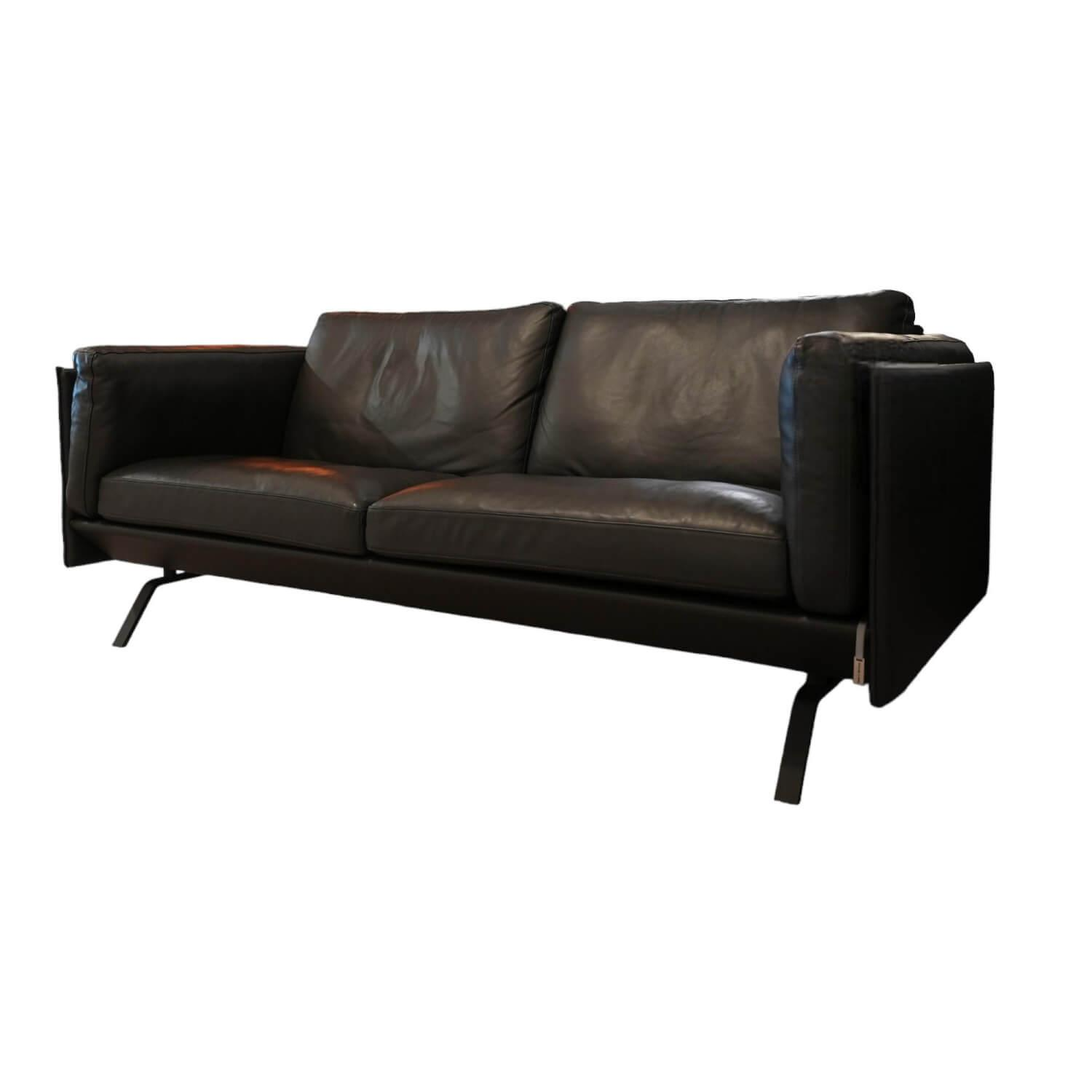 Sofa Panama 2,5 Sitzer Bezug Leder Anthrazit Bügelkufen Metall Schwarz von Erpo