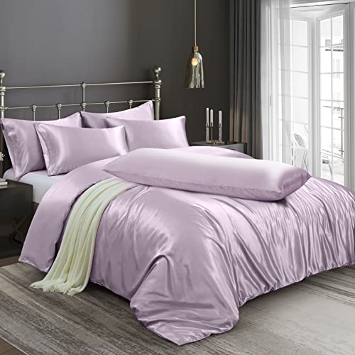 Ersmak 6-teiliges Satin-Bettbezug-Set für Doppelbett/Queen-Size-Bettwäsche-Set mit 1 weichen Bettbezug, 4 Queen-Kissenbezügen und 1 Kissenbezug, Lavendel von Ersmak