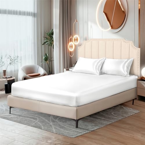 Ersmak Seidensatin-Spannbetttuch Bettwäsche, weich, tiefer Taschenboden, luxuriöses Queen-Size-Spannbetttuch, knitterfrei, atmungsaktiv, lichtbeständig – Weiß Ersmak Seidensatin-Spannbetttuch Bettwäsche, weich, tiefer Taschenboden, luxuriöses Queen-Size-Spannbetttuch, knitterfrei, atmungsaktiv, lichtbeständig – Weiß von Ersmak