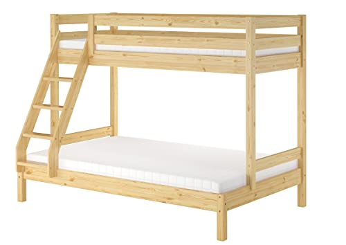 Erst-Holz Doppel-Etagenbett 120x200 und 80x200 Erwachsenen-Stockbett Kiefer Massivholz Natur V-60.18-08-12, Ausstattung:Rollrost und Matratze inkl. von Erst-Holz