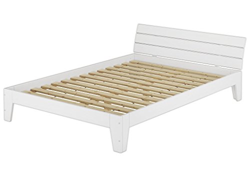 Erst-Holz® Doppelbett mit Rollrost 140x200 Futonbett Bettgestell Holzbett Massivholz Kiefer Weiß 60.54-14 W von Erst-Holz