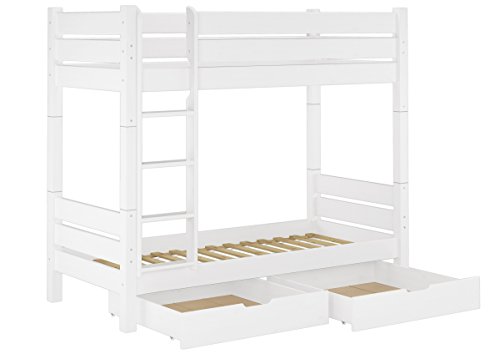 Erst-Holz Etagenbett für Erwachsene weiß 90x200 Nische 100 teilbar Rollrost 2 Bettkästen 60.16-09WT100S2 von Erst-Holz