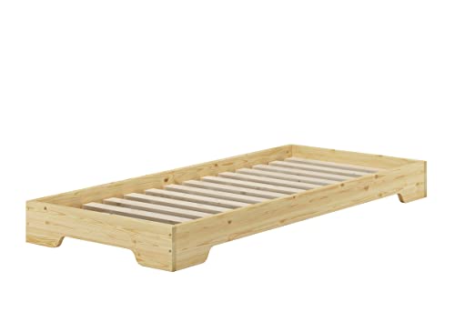 Erst-Holz Extra niedriges stabiles Teenagerbett in kompakter Form 80x190 Massivholz Kiefer V-60.41-08-190, Ausstattung:Rollrost inkl. von Erst-Holz