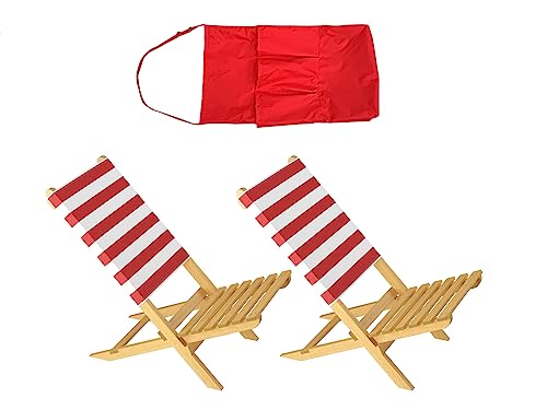 Erst-Holz Klappstuhl Strandstuhl Anglerstuhl Gartenstuhl Stuhl zum Zusammenstecken rot-weißem Bezug V-10-353, Ausstattung Liegestuhl:Doppelpack in Tasche Rot von Erst-Holz