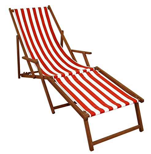 Erst-Holz® Strandliege rot-weiß Gartenliege Relaxliege Fußteil Liegestuhl Deckchair Buche dunkel 10-314 F von Erst-Holz