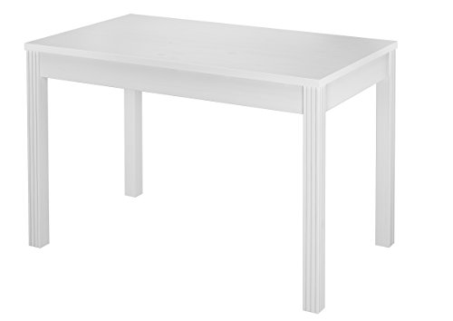 Erst-Holz® Weißer, schmaler Esszimmertisch aus Kiefer Massivholz 70x120 cm mit wählbarem Tischbein-Design V-90.70-54W, Tischbeine:Beine Rillen Vertikal von Erst-Holz