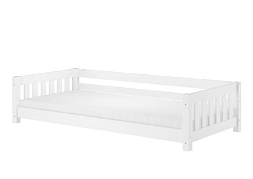 Erst-Holz Weißes Bodenbett Kinderbett 90x200 Kiefer massiv Zubehör wählbar V-60.28-09W, Ausstattung:Rollrost und Matratze inkl. von Erst-Holz