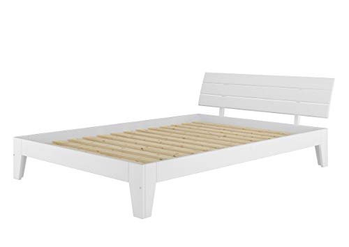 Erst-Holz Weißes Doppelbett in Überlänge 140x220 Bettgestell Holzbett Massivholz Kiefer Weiß V-60.54-14-220W, Ausstattung:Rollrost inkl. von Erst-Holz