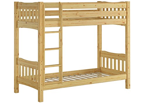 Erst-Holz Etagenbett hohes Bett Kiefer Natur Massivholz 90x200 cm mit 2 Rollroste 60.15-09Ni100 von Erst-Holz