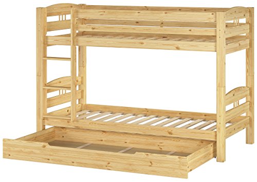 Erst-Holz® Kinder Etagenbett Kiefer Massivholz Stockbett 90x200 Hochbett Rollroste Bettkasten 60.10-09 S1 von Erst-Holz