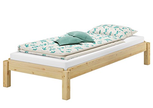 Erst-Holz® Kurzes Stapelbett 90x190 stapelbare Liege Kiefer Massivholzbett V-60.48-09-190, Ausstattung:Rollrost inkl. von Erst-Holz