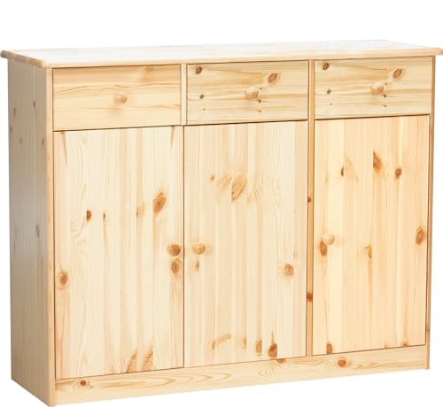 Erst-Holz 90.50-25 Highboard Kommode Anrichte Kiefer Sideboard Natur 3 Schubladen, 3 Türen von Erst-Holz