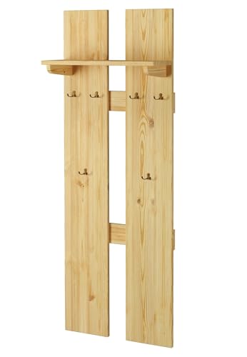 Erst-Holz Breite Wand-Garderobe Kiefer massiv als Flurgarderobe oder Kleiderhaken mit Hutablage 90.80-10 von Erst-Holz