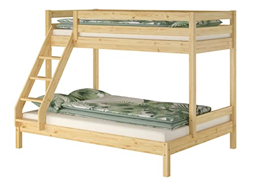 Erst-Holz Doppel-Etagenbett 140x200 und 90x200 Erwachsenen-Stockbett Kiefer Massivholz Natur V-60.18-09-14, Ausstattung:Rollrost und Matratze inkl. von Erst-Holz