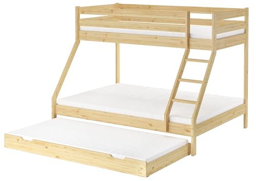 Erst-Holz Doppel-Etagenbett 140x200 und 90x200 Erwachsenen-Stockbett Kiefer Zubehör wählbar V-60.19-09-14, Ausstattung:Rollrost. Matratze und Gästebettkasten inkl. von Erst-Holz