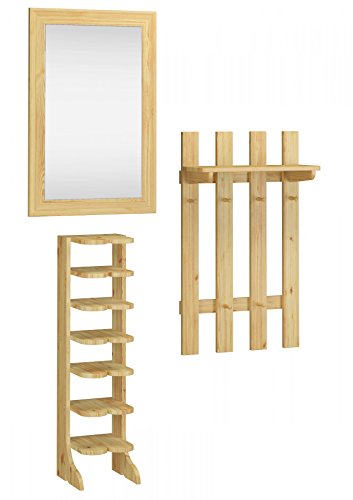 Erst-Holz Garderobenset Schuhregal Wandspiegel Hängegarderobe Flurmöbel Massivholz Kiefer 90.80-11-Set von Erst-Holz