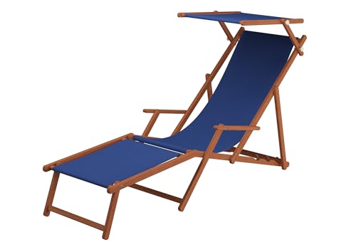 Erst-Holz Gartenliege blau Strandliege Relaxliege Fußablage Sonnendach Buche Deckchair Klappstuhl 10-307FS von Erst-Holz