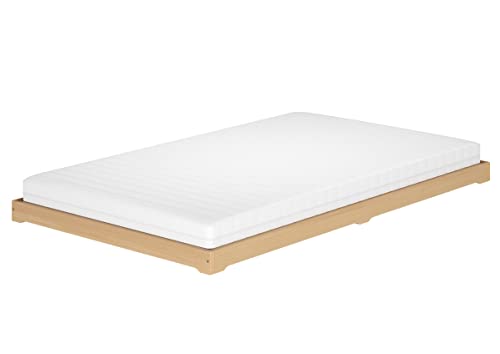 Niederflurbett Flachbett 120x200 Buche Massivholz Natur mit wählbarem Zubehör V-60.66-12Rollrost und Matratze inkl. von Erst-Holz
