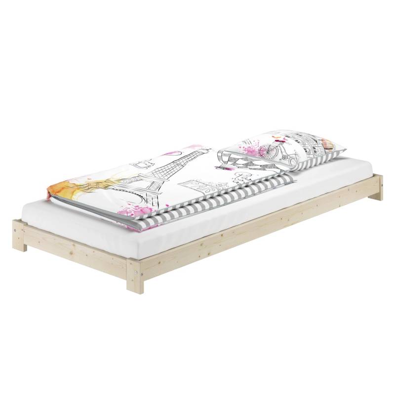 Erst-Holz Unbehandeltes Bodennahes Einzelbett 90 x 200 Fichte Modell 85 Rollrost inkl. von Erst-Holz