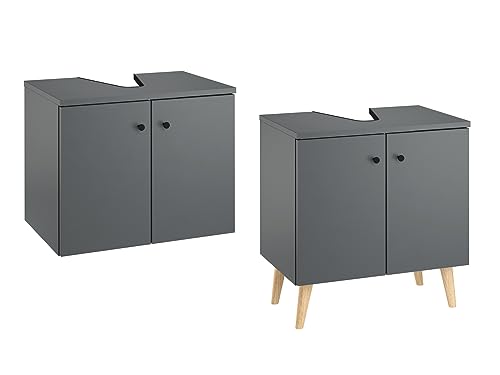Erst-Holz Waschtisch Bad-Unterschrank grau Wandmontage oder stehend V-90.59-01WU, Bad Ausstattung:Unterschrank mit Füße von Erst-Holz