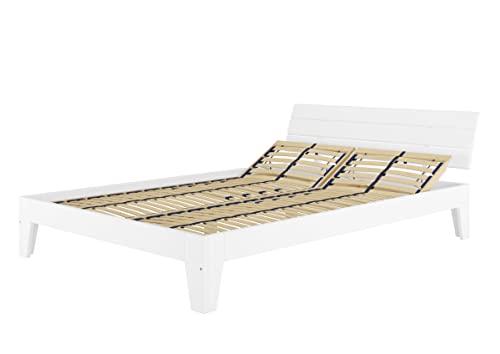 Erst-Holz Weißes modernes Doppelbett 160x200 Bettgestell Holzbett Massivholz Kiefer Weiß V-60.54-16W, Ausstattung:Federholzrahmen inkl. von Erst-Holz