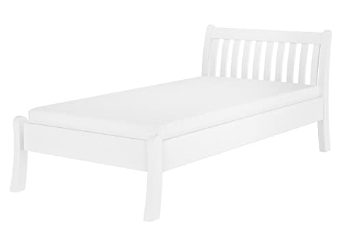 Gästebett Einzelbett Echtholzbett 100x200 hohe Sitzkante Kiefer weiß V-60.61W-10, Ausstattung:Federholzrahmen und Matratze inkl. von Erst-Holz