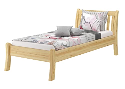 Gästebett Einzelbett Echtholzbett 90x200 hohe Sitzkante Kiefer massiv wählbares Zubehör V-60.61-09, Ausstattung:ohne Zubehör von Erst-Holz