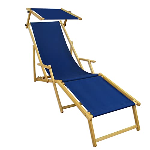 Holz-Liegestuhl klein oder groß mit viel Zubehör nach Wahl Stofffarbe blau V-10-307N, Ausstattung Liegestuhl:Fußteil. Sonnendach von Erst-Holz