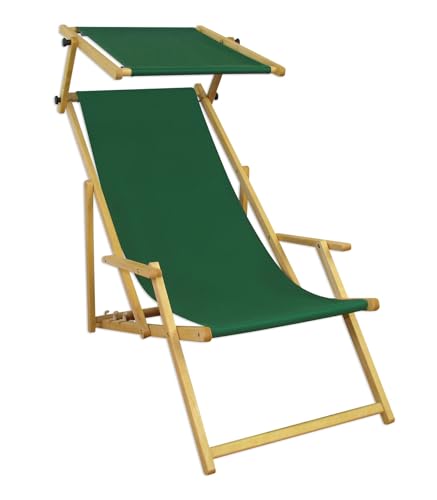 Holz-Liegestuhl klein oder groß mit viel Zubehör nach Wahl Stofffarbe grün V-10-304N, Ausstattung Liegestuhl:Sonnendach von Erst-Holz