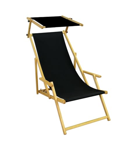 Holz-Liegestuhl klein ohne Zubehör oder groß mit Zubehör nach Wahl Stoff schwarz V-10-305N, Ausstattung Liegestuhl:Sonnendach von Erst-Holz