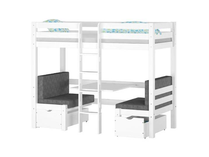 Kinderetagenbett 90 x 200 mit Sitzbank und Tisch Weiß Kiefer Massiv von Erst-Holz