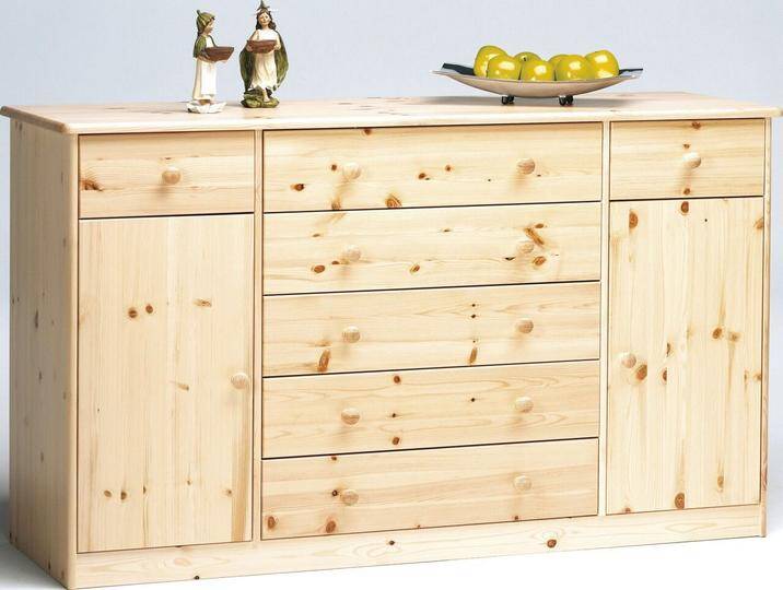 Kommode Highboard Anrichte Sideboard Kiefer 7 Schubladen 2 Türen von Erst-Holz