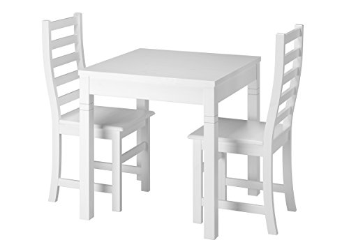 Moderne weiße Essgruppe mit Tisch und 2 Stühle Kiefer Massivholz 90.70-50 A W Set 21 von Erst-Holz