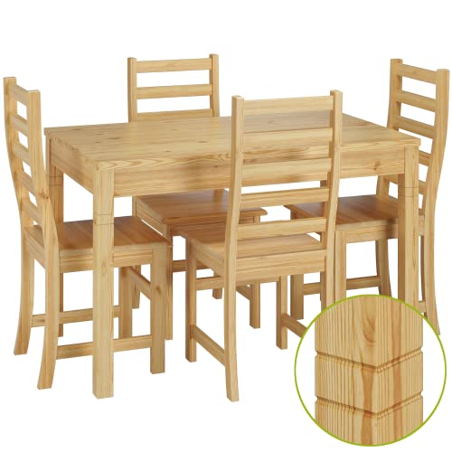 Schöne Essgruppe mit Tisch und 4 Stühle Kiefer Massivholz Natur 90.70-51 B-Set 21 von Erst-Holz