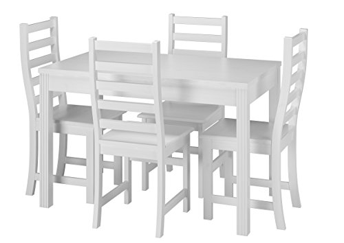 Stilvolle Essgruppe mit Tisch und 4 Stühle in Kiefer Massivholz waschweiß 90.70-51 C W-Set 21 von Erst-Holz
