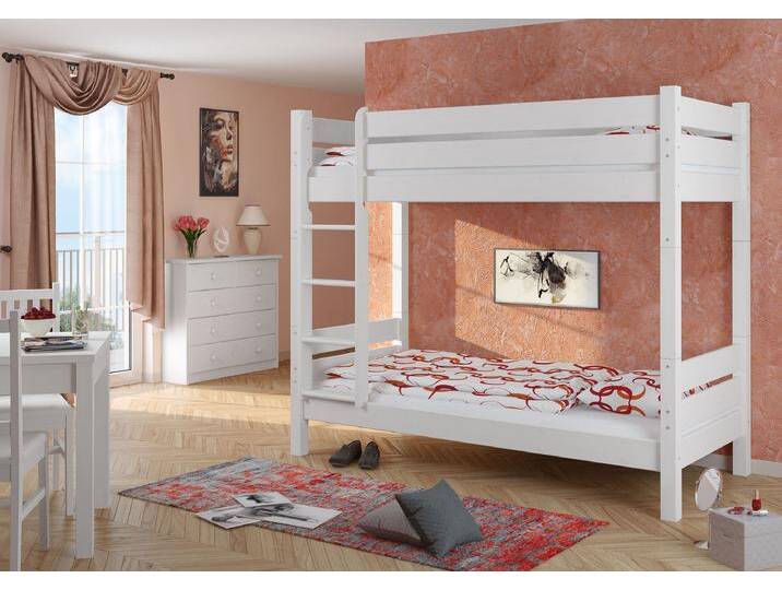 Weißes Stockbett 80 x 200 Kiefer Massiv Nische 100 Teilbar von Erst-Holz