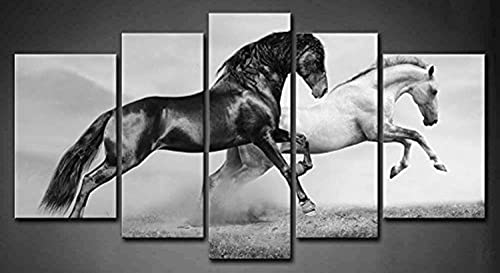 First Wall Art - Pferd Leinwand Bilder Tiere Wandbild Poster 5 Panel Modern Dekorationen Für das Wohnzimmer,Büro,Küche,Badezimmer,Schlafzimmer von First Wall Art