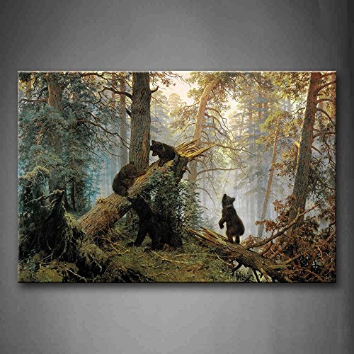 Bären Spielen Im Wald Gebrochen Baum Wandkunst Malerei Das Bild Druck Auf Leinwand Tier Kunstwerk Bilder Für Zuhause Büro Moderne Dekoration von First Wall Art