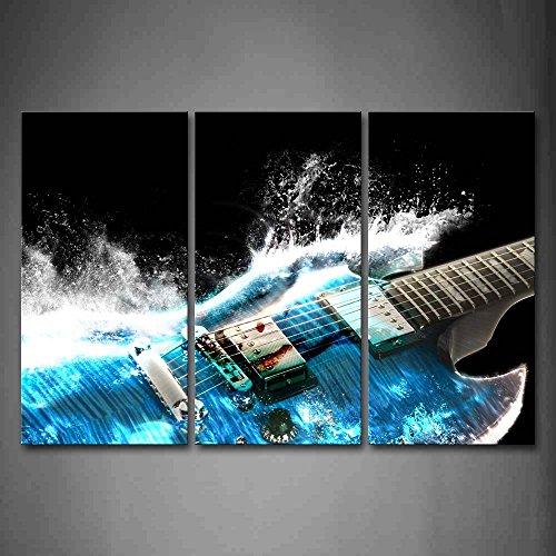 First Wall Art - Gitarre Leinwand Bilder Musik ist Kraftvoll Wie Blaue Wellen Wandbild Poster 3 Panel Modern Dekorationen Für das Wohnzimmer,Büro,Küche,Badezimmer,Schlafzimmer von First Wall Art