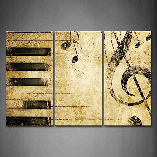 First Wall Art - Musik Leinwand Bilder Noten und Klaviertasten Wandbild Poster 3 Panel Modern Dekorationen Für das Wohnzimmer,Büro,Küche,Badezimmer,Schlafzimmer von First Wall Art