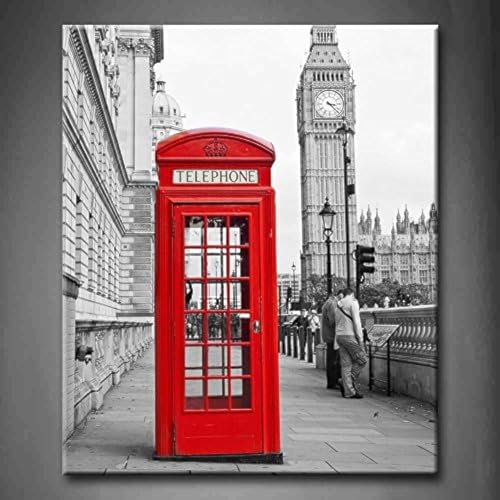 First Wall Art - London Leinwand Bilder Telefonzelle und Big Ben Wandbild Poster 24x20inch Modern Stadtansicht in Schwarz Weiß Dekorationen Für das Wohnzimmer,Büro,Küche,Badezimmer,Schlafzimmer von First Wall Art