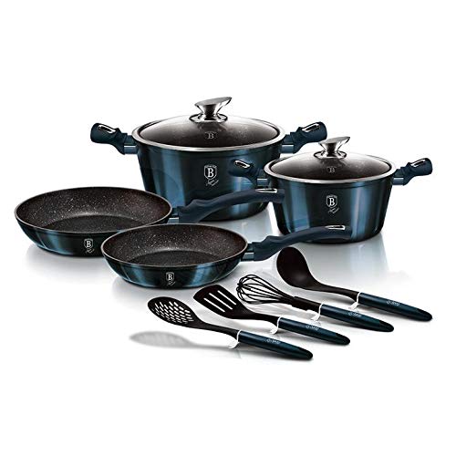 10 TLG. oder 17 TLG. Kochtopfset Induktion Pfannen-Set Topf-Set Aluguss Töpfe Antihaftbeschichtung Marmor Kochtopf Set Ertex (10 TLG. MarinBlau) von Ertex Germany