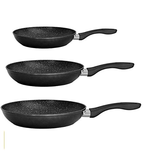 Ertex 3 TLG. Pfannenset Bratpfannen Marmor Granit Pfanne Set Induktion Antihaft Beschichtung Bratpfannenset 20 cm | 24 cm | 28 cm | (Schwarz/Black) von Ertex Germany