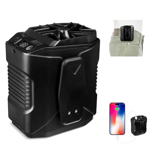 Ertisa 4-in-1 Taillen Clip Ventilator mit Licht, Gürtelventilator Tragbarer Freihändig Halskettenventilatoren 6000mAh USB-aufladbar 10 Geschwindigkeiten Kühlventilatoren für Wandern Camping Baustellen von Ertisa
