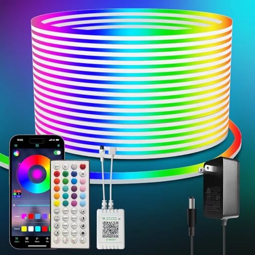 Eruibos Van Neon LED Streifen 10m, IP65 Wasserdichte Silikon Lichtband, 24V Flexibel RGB Neon LED Strip, Dimmbare Neon Seil Lichter mit Fernbedienung für DIY Home Schlafzimmer Innen Außen Dekoration von Eruibos Van