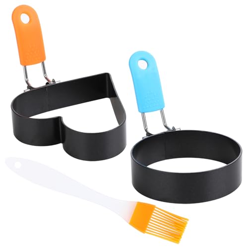 Spiegeleiform Edelstahl Pancake Form Spiegeleierformen für Die Pfanne Mit Bürste Egg Ring Molds Ei Ring mit Klappgriffen für Spiegeleier Pfannkuchen Hackbraten von Eruinfang