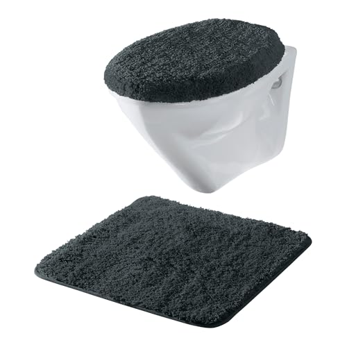 Erwin Müller Hänge-WC-Set 2-TLG. Rhodos Uni, WC-Vorlage, WC-Deckelbezug rutschhemmend Graphit Größe - ultraweich, extrem saugfähig, flusenarm von Erwin Müller