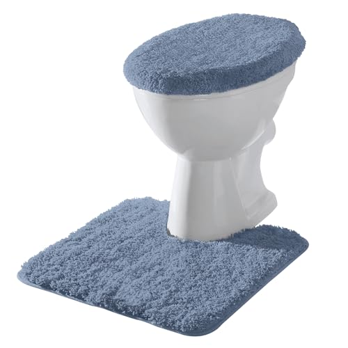 Erwin Müller Stand-WC-Set 2-TLG. Rhodos Uni, WC-Umrandung, WC-Deckelbezug rutschhemmend blau Größe - ultraweich, extrem saugfähig, flusenarm von Erwin Müller